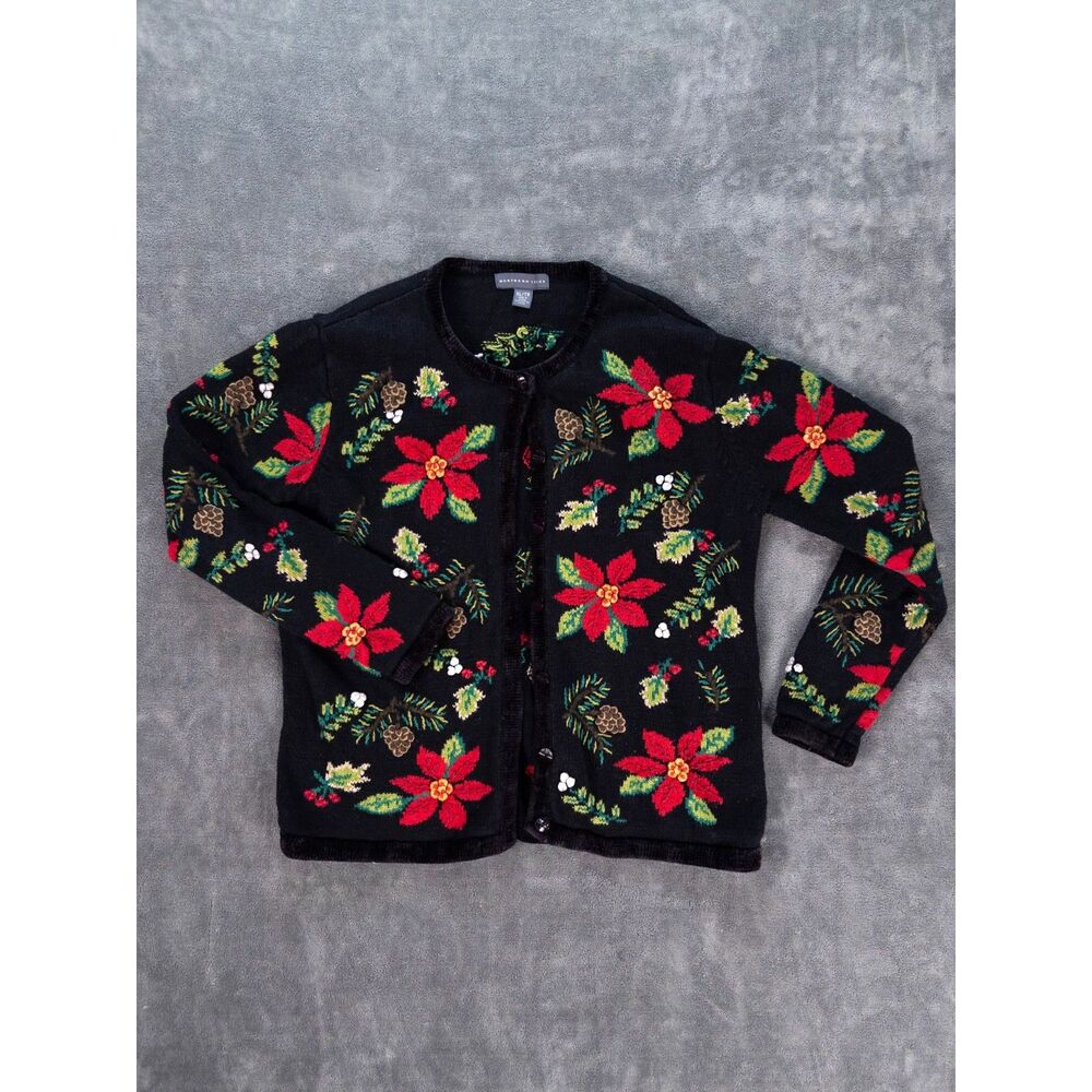 Northern Isles Christmas Cardigan Sweater Poinsettia XL Holiday Cottagecore
